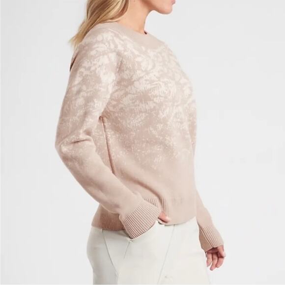 Athleta Jacquard Crew Textured Wool Blend Sweater in Frosted Floral Cream - Med - Picture 1 of 11